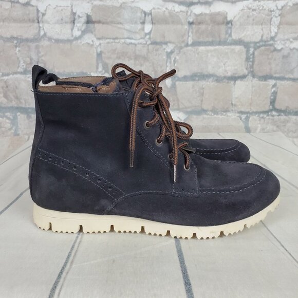Massimo Dutti Botin Peil Serraje Azul Suede Boots Navy Lace  Up Size 39 - Picture 1 of 14